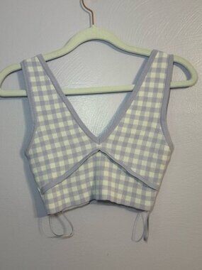 Women’s Lilac Purple Gingham V Neck Crop Top Size Small